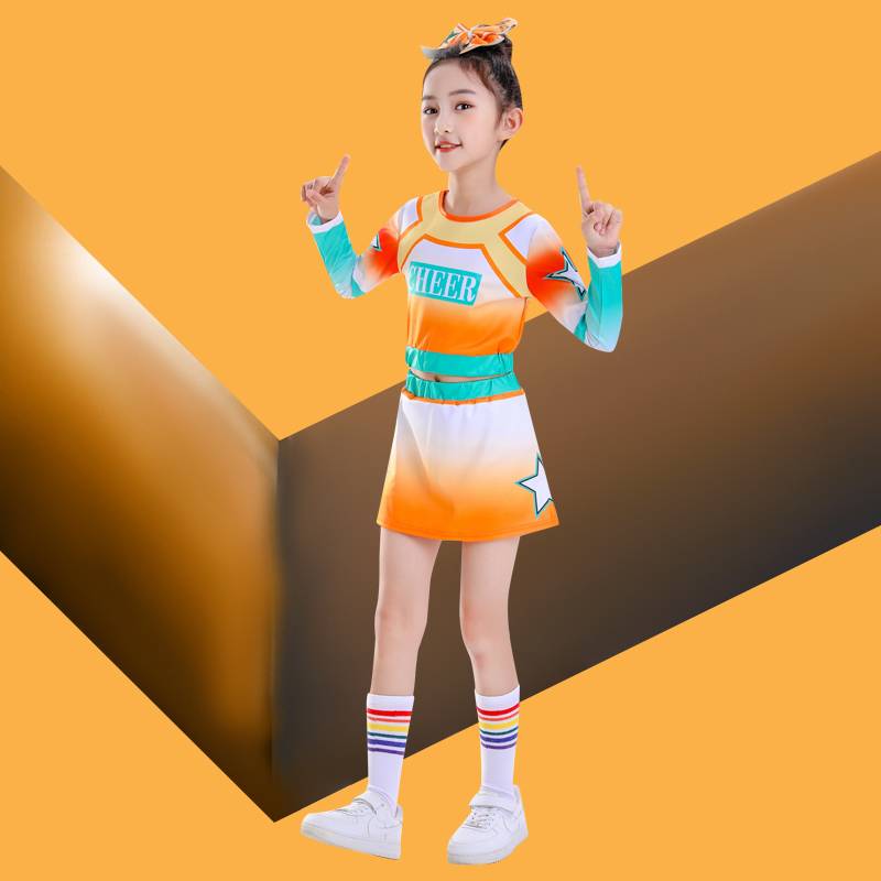 June 1 new cheerleading team service dance, dance, clothing, children, boys and women, long -sleeved cheerleades, show adults