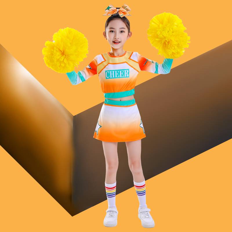 June 1 new cheerleading team service dance, dance, clothing, children, boys and women, long -sleeved cheerleades, show adults