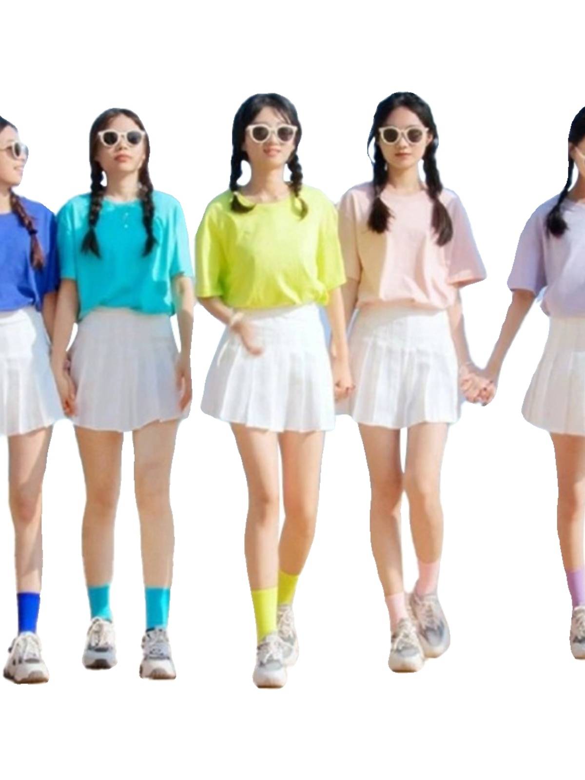 HIGH SCHOOL KID, CANDY-COLORED T-SHIRTS, CHEERLEADING CHEERLEADERS, SUMMER SPORTS GRADUATION GIRL COSTUMES