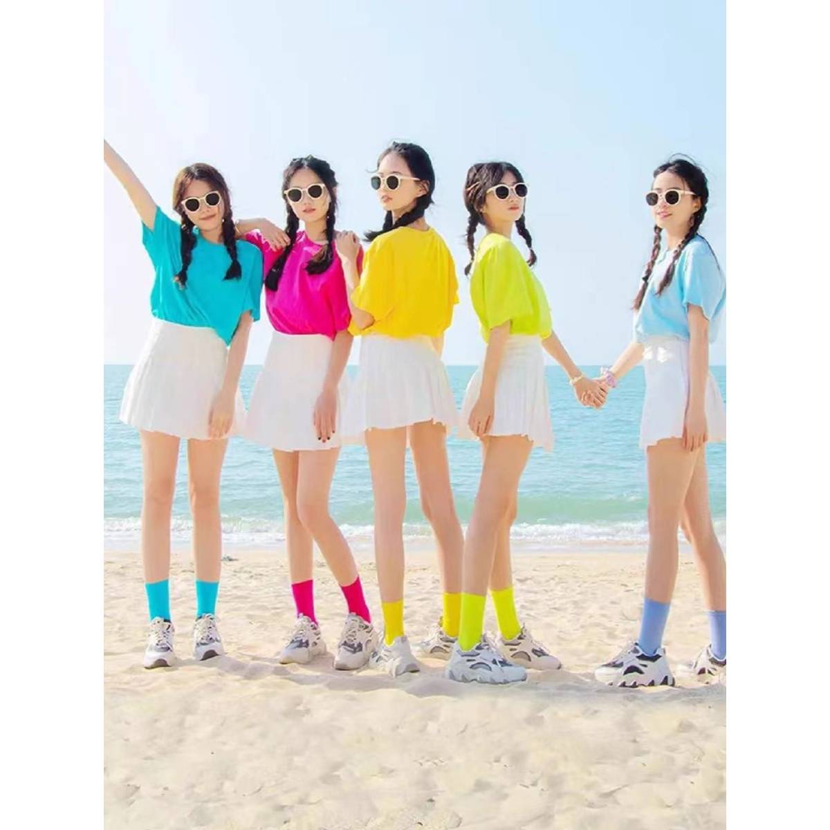 Candy -colored pleated skirt set Summer la la la fucking performances of the Lara team performance season graduation season girlfriends clothing