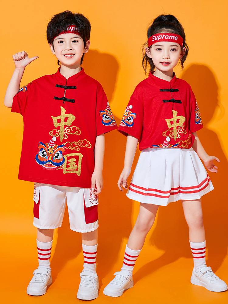 Children's cheerleading service elementary school sports meeting Chinese style team graduation clothing boys summer