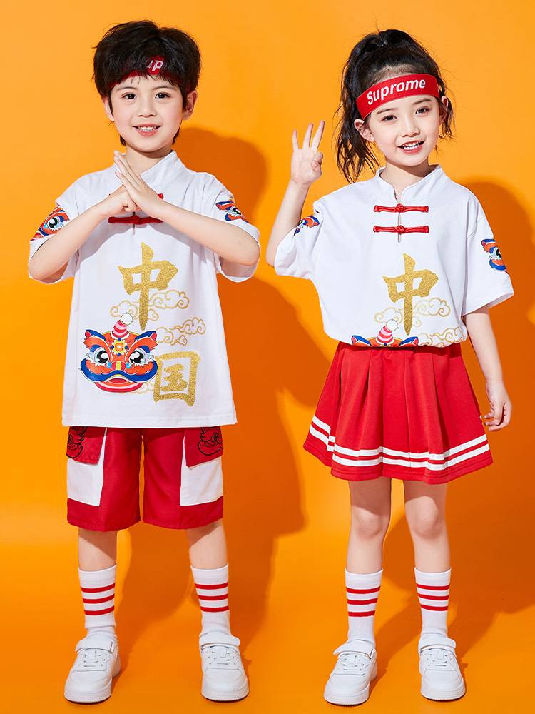 Children's cheerleading service elementary school sports meeting Chinese style team graduation clothing boys summer