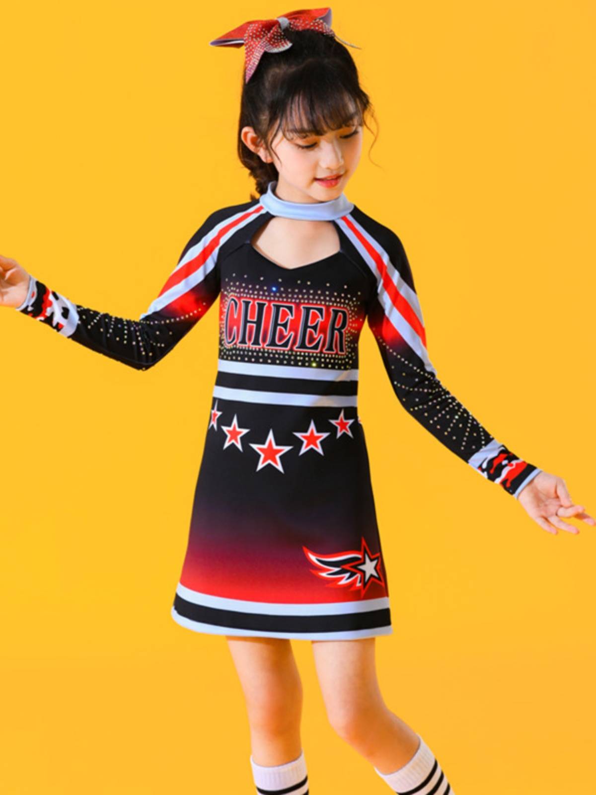 The new cheerleading team service dance, dance, clothing, adult men and women long -sleeved cheerleades performance contest service