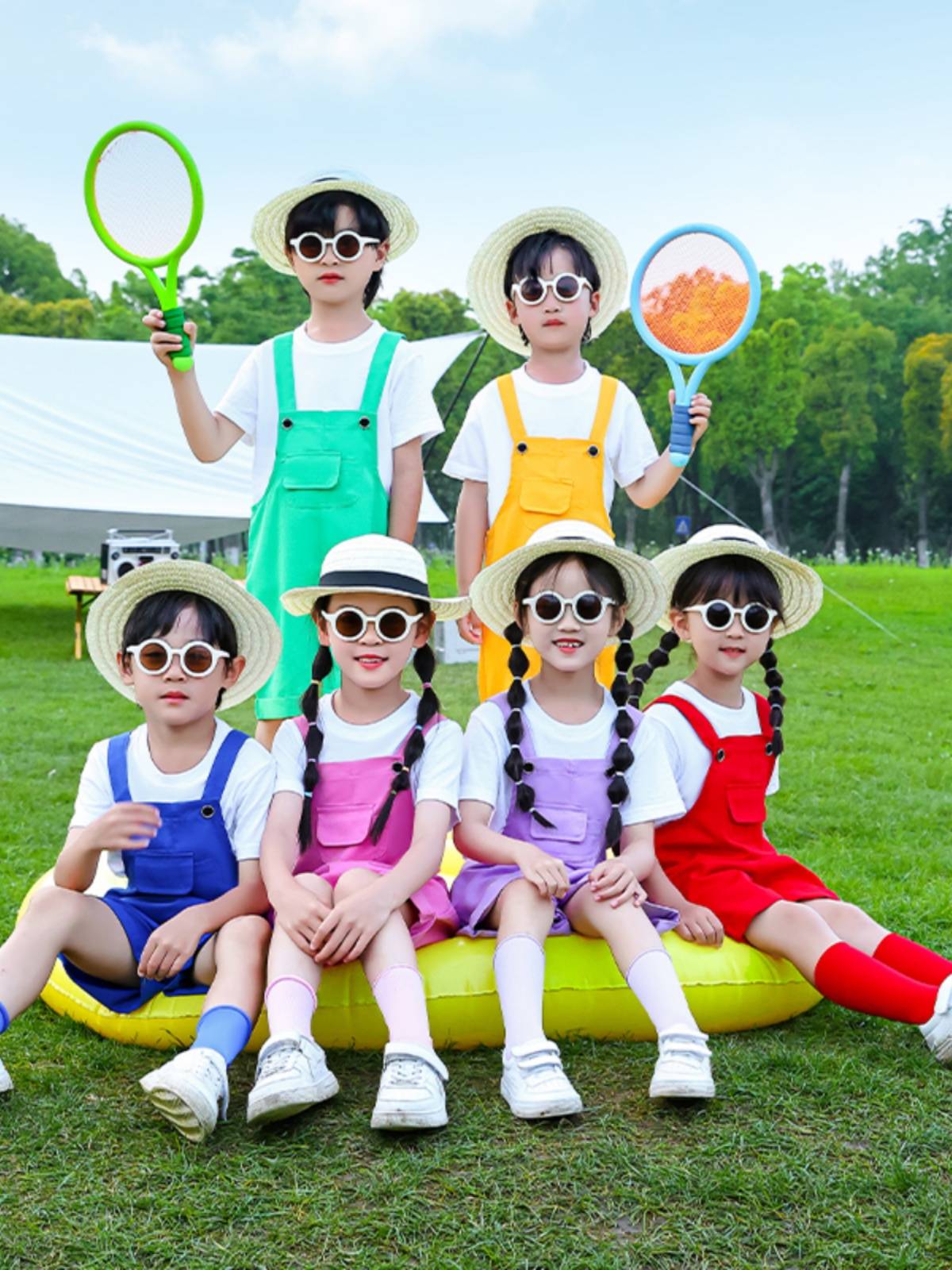 Liuyi Children's Color Belt Pants Set Male and Girl Doping Portrait Piece Graduate Photos La La Team Chorus