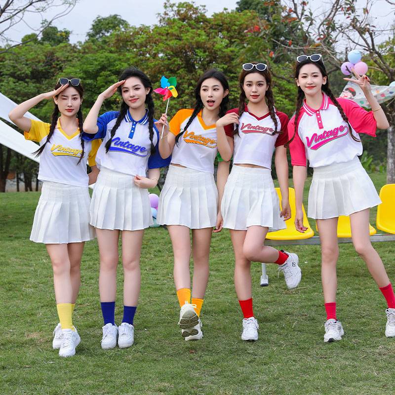 Students' new candy color la la la fucar cheerleading team performance games group performance men's and women's same models