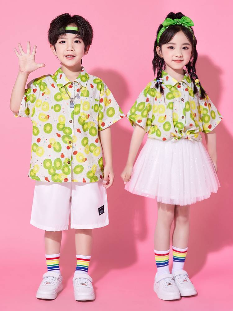 June 1st Performance Clothing Flower Shirt Retro Hong Kong Wind Kindergarten Dance Dance Graduate Graduate La Team Performance Clothing