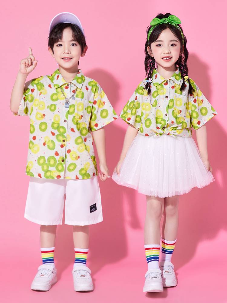 June 1st Performance Clothing Flower Shirt Retro Hong Kong Wind Kindergarten Dance Dance Graduate Graduate La Team Performance Clothing