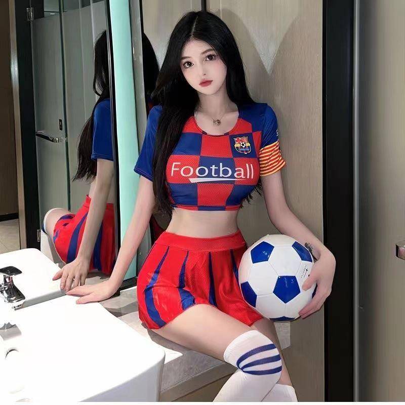 World Cup football baby uniform bar DS dancing half -body mini skirt exposed navel cheerleading show love set women set