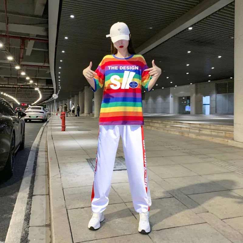 Cotton Rainbow striped sweater student class service school uniforms school uniforms La cheerleading team dance sports games