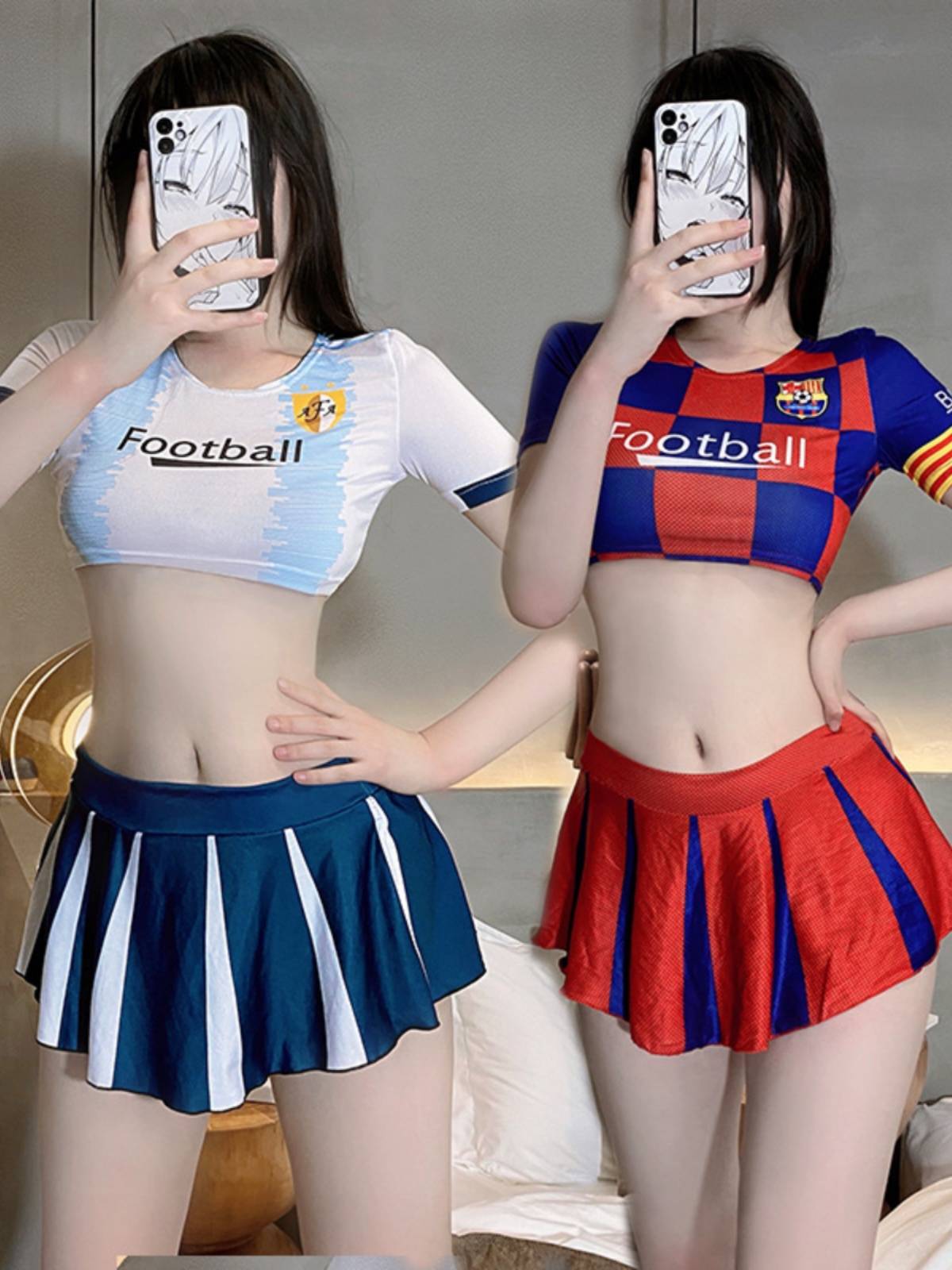 World Cup football baby uniform bar DS dancing half -body mini skirt exposed navel cheerleading show love set women set