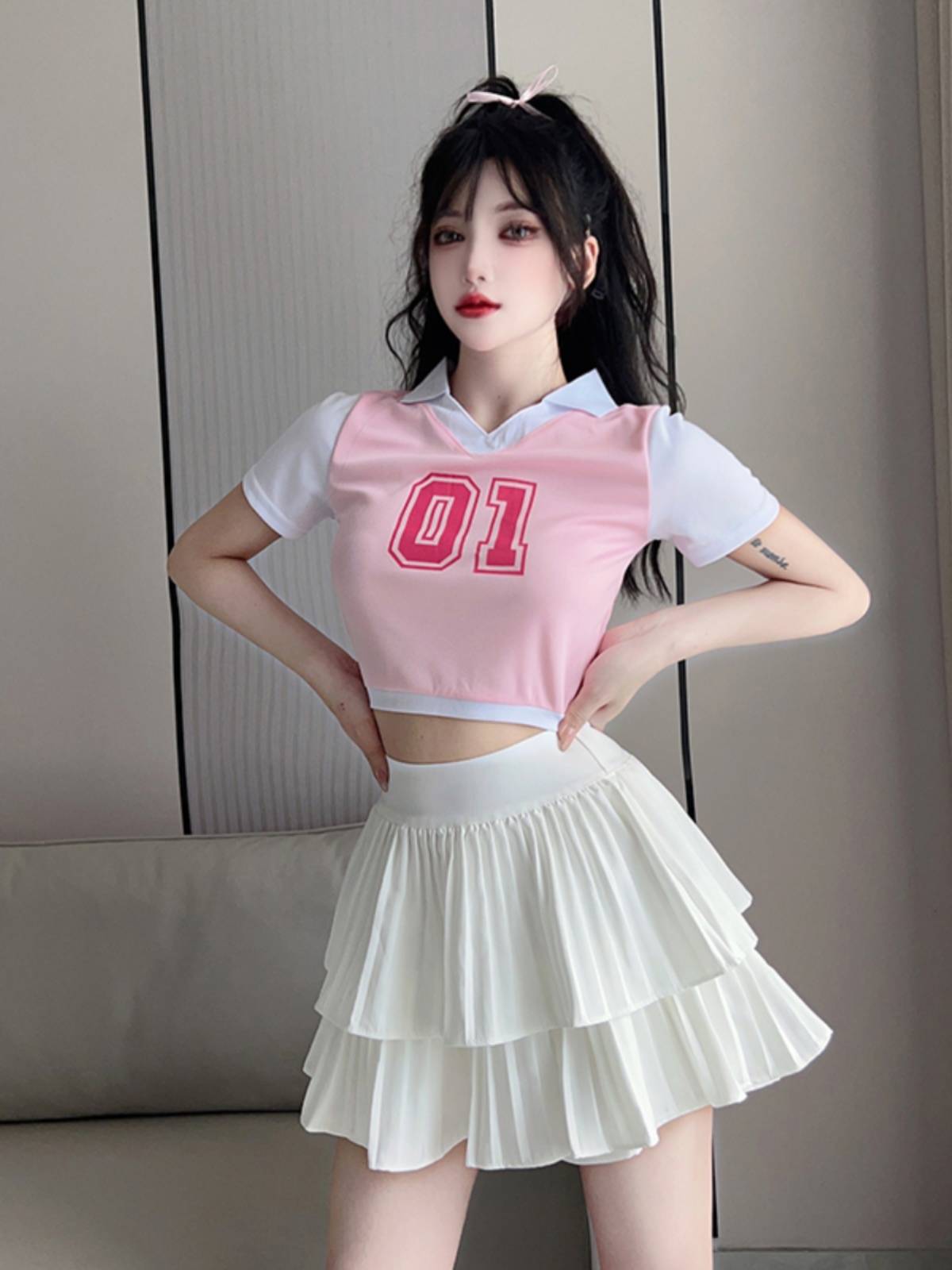 Student Lara team performs Korean version of gonber gymnastics clothing female cheerleading fuck women's group dance jazz performance suit