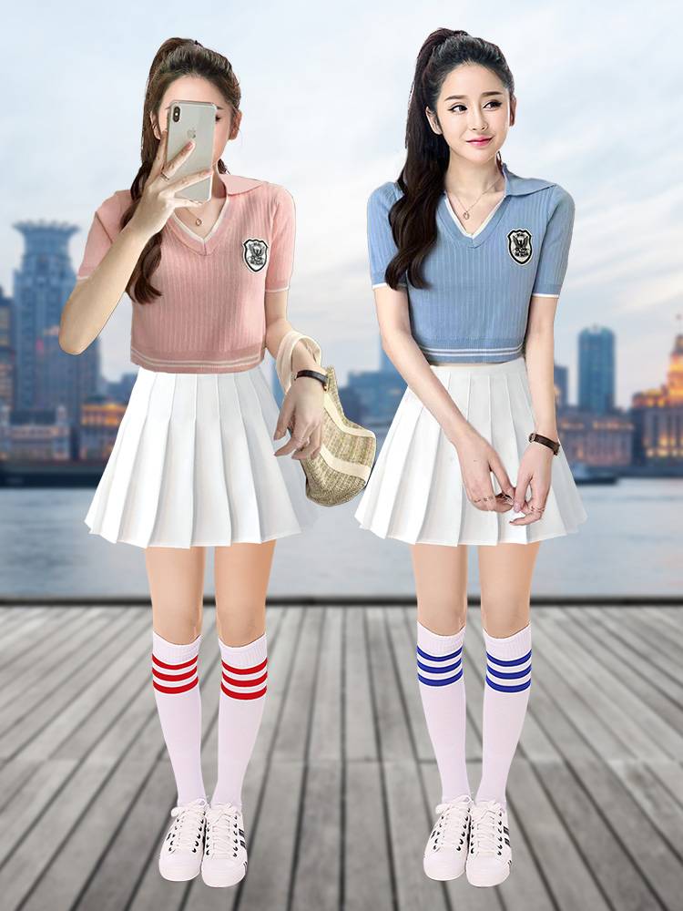 Summer V -neck sweater set college student sports meeting opening ceremony cheerleading cheerleading cheerleading team gymnastics dance service