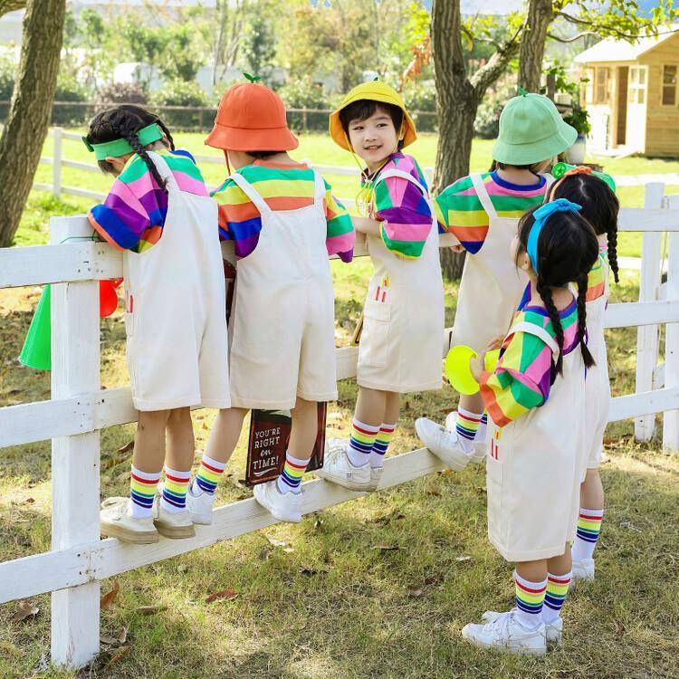 Liuyi Er. Tong Performance Serving Kindergarten Rainbow Cute Band Pants Performance Series Primary School Student La La team