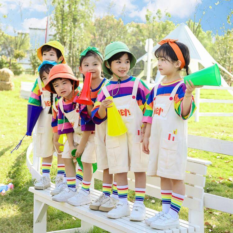 Liuyi Er. Tong Performance Serving Kindergarten Rainbow Cute Band Pants Performance Series Primary School Student La La team