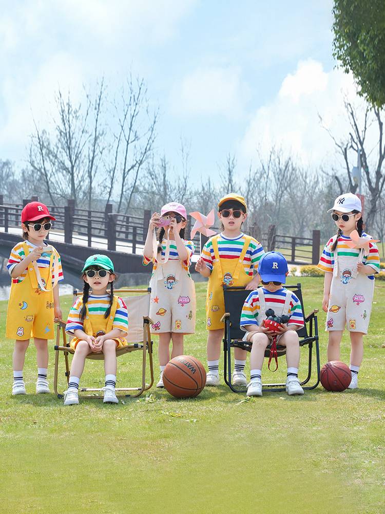 Kindergarten shift service summer short -sleeved set children's rainbow T -shirts cheerleader 61 performers graduation photo garden service