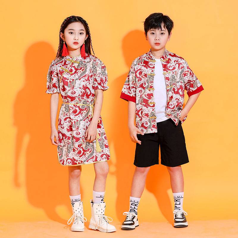 New Children's Chinese Wind La Team cheongsam boys and girls kindergarten school school uniform performance service