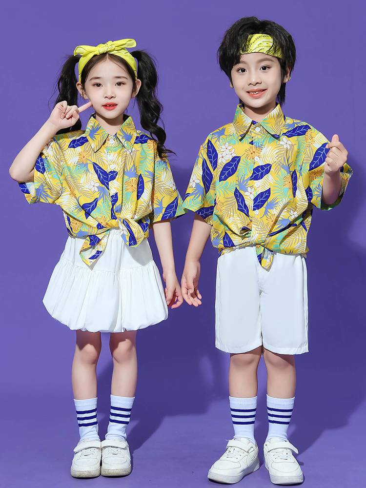 Children's Harbor Wind La Team Fucking Service Server Dance Retro Class Series Primary School Games Flower Shirts