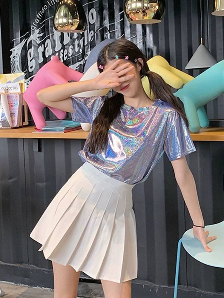 Modern dance clothing female short -sleeved sequin set college student Lara team performance service adult jazz dance performance