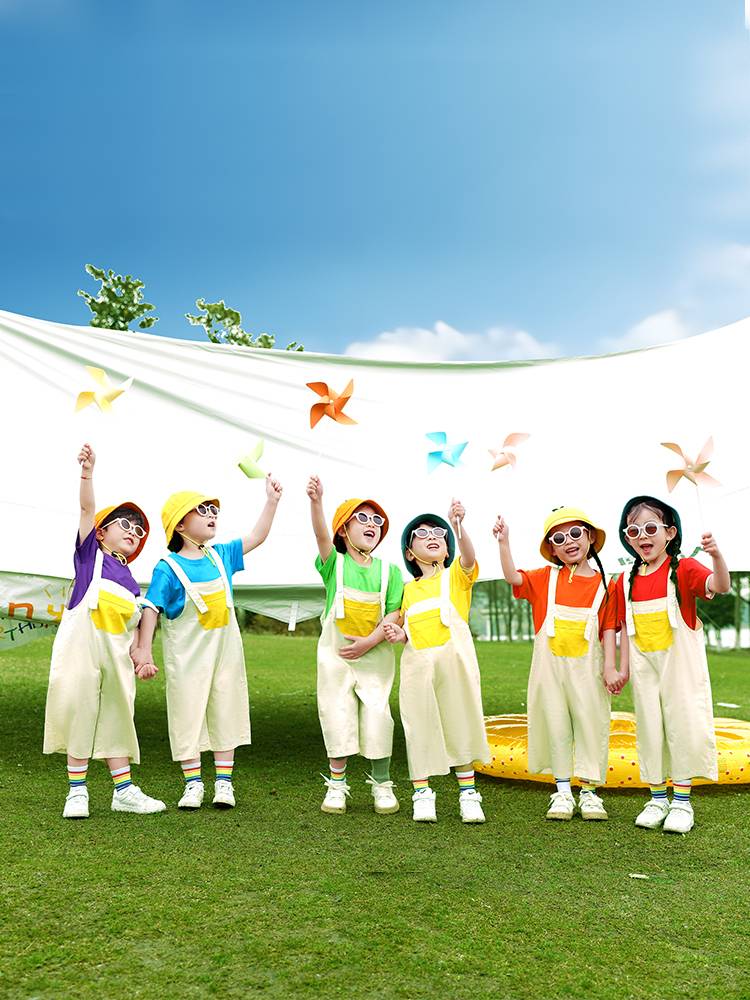 Children's candy -colored T -shirt cotton student class service meeting kindergarten graduation photos color cheerleading team performance service