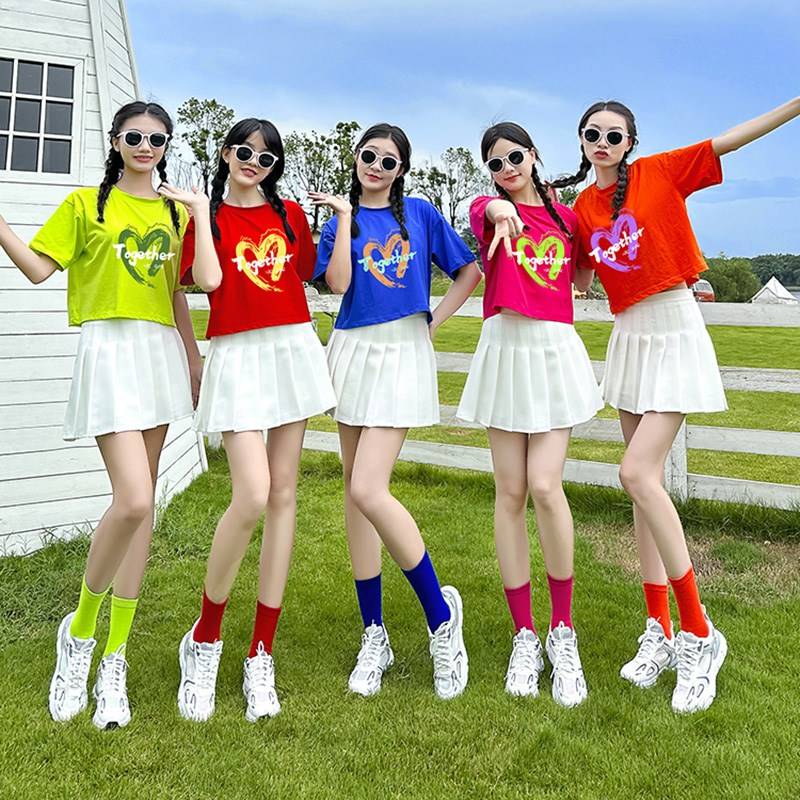 Candy -colored pleated skirt set Summer la la la fucking performance Lara team performance graduation season female girlfriends and sisters clothing
