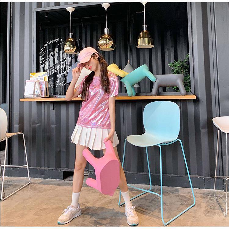 New short -sleeved set female stage loose and versatile shiny student jazz dance clothing cheerleader performance service