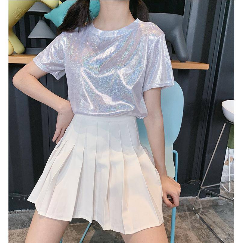 New short -sleeved set female stage loose and versatile shiny student jazz dance clothing cheerleader performance service