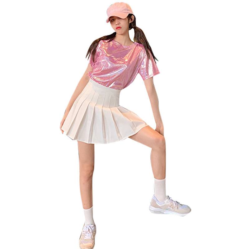 New short -sleeved set female stage loose and versatile shiny student jazz dance clothing cheerleader performance service