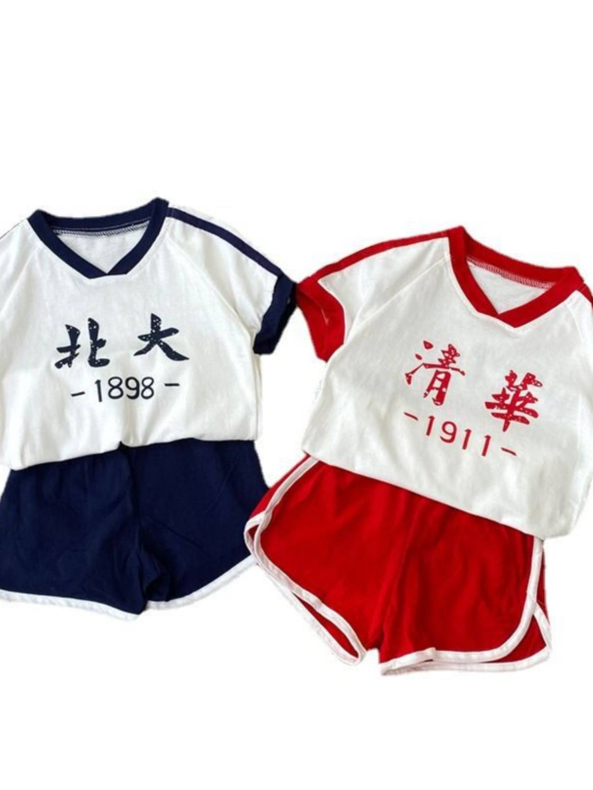 Kindergarten cheerleading team performance clothing Peking University Tsinghua short -sleeved suit summer graduation photo show