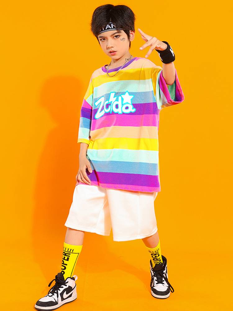 Rainbow top La La Raom Fuck Merit Student Lara Team Performance Games Chorus Competition Squadding Team Clothing