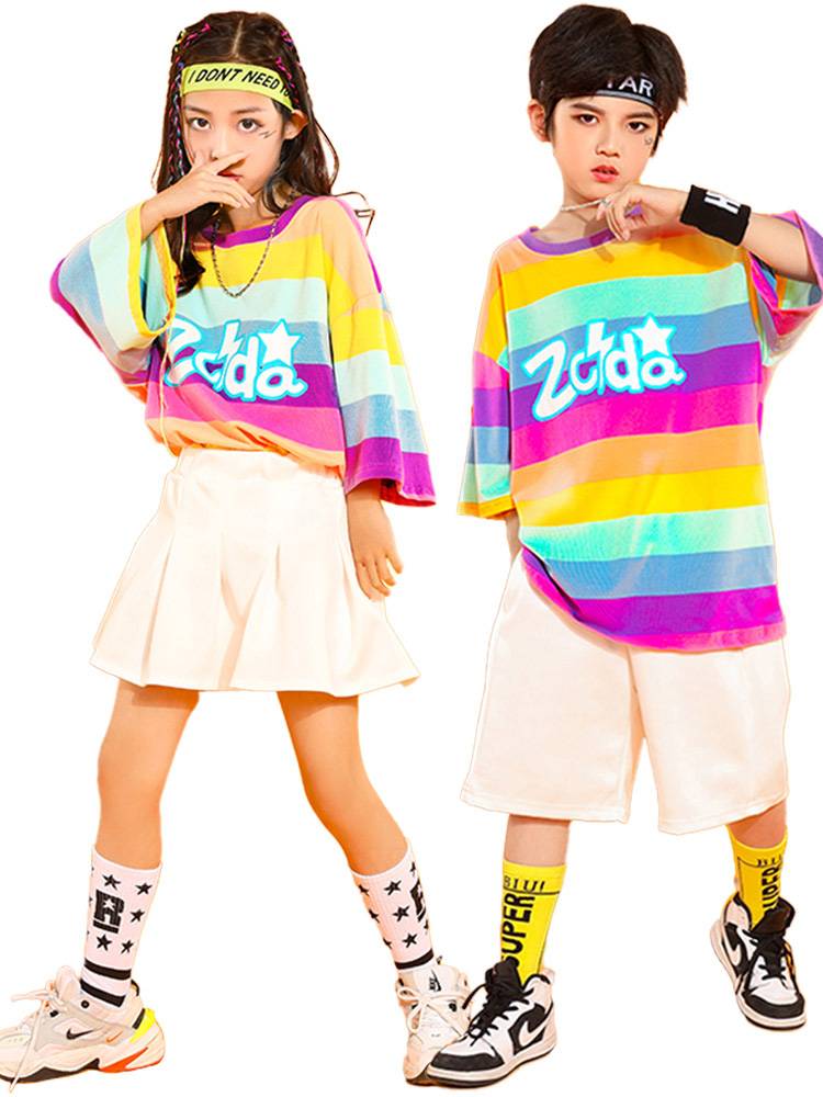 Rainbow top La La Raom Fuck Merit Student Lara Team Performance Games Chorus Competition Squadding Team Clothing