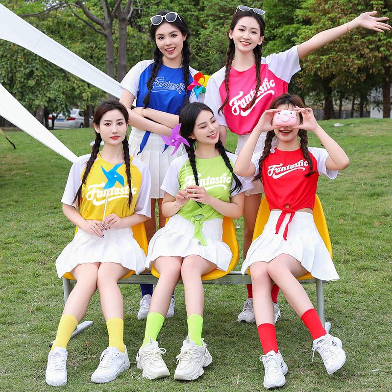 Summer new candy color cheerleading team dance performance service junior high school student sports meeting la la la la performance clothing