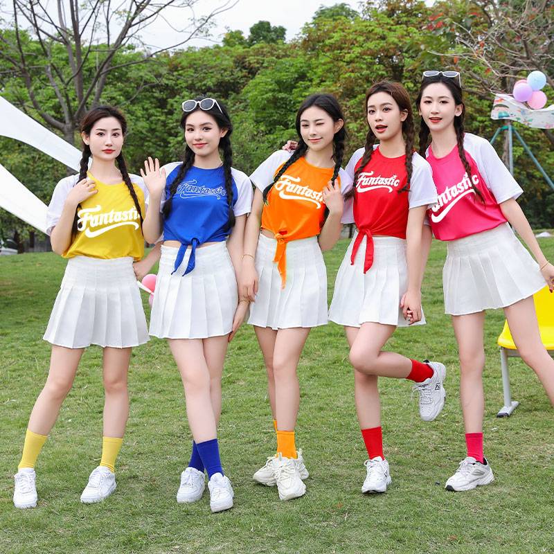 Summer new candy color cheerleading team dance performance service junior high school student sports meeting la la la la performance clothing