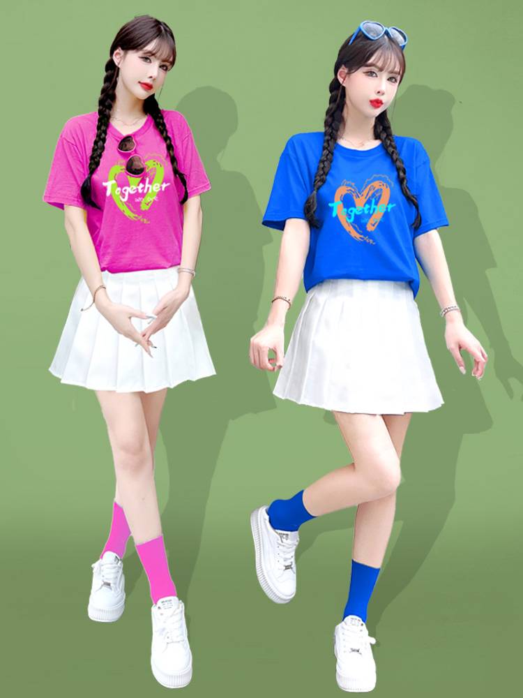 Summer candy -colored T -shirt cheerleading performances of the Lala team performance sports meeting high school students graduating season girlfriends clothing