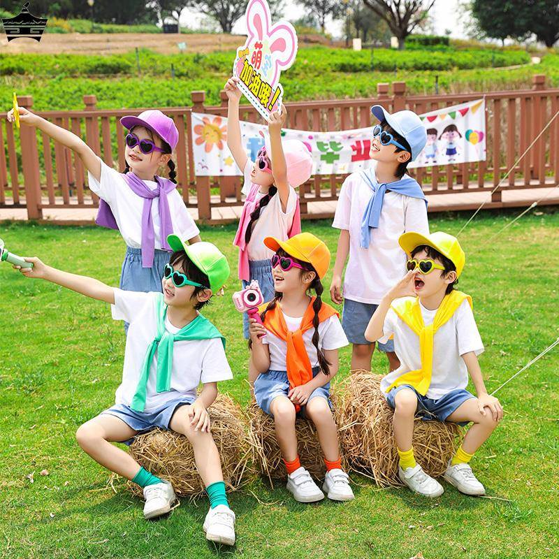 Children's performance service color shawl set T -shirt graduation class service custom lan cheerleader white T set