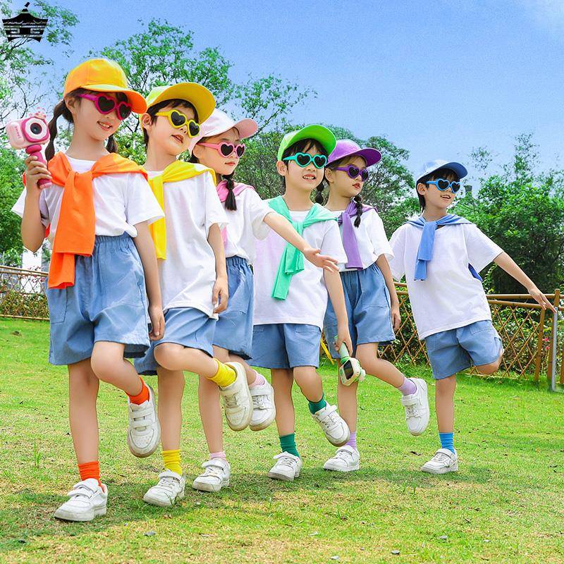 Children's performance service color shawl set T -shirt graduation class service custom lan cheerleader white T set
