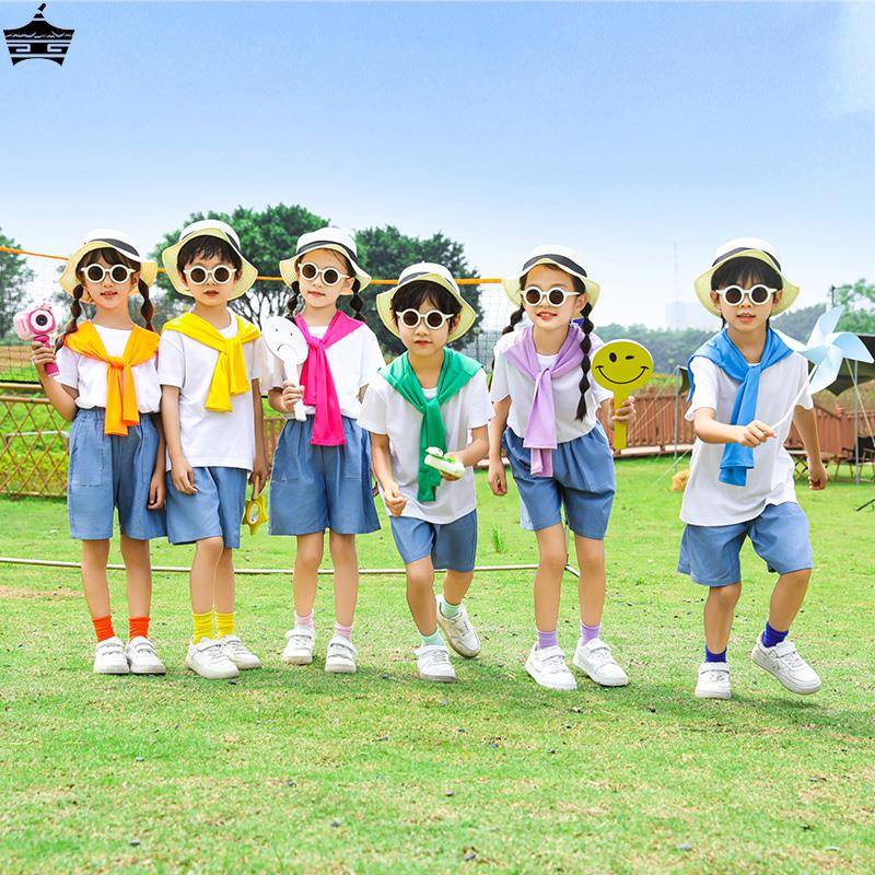 Children's performance service color shawl set T -shirt graduation class service custom lan cheerleader white T set