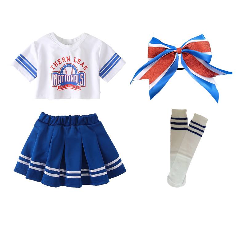 Children cheerleading team performance service primary and secondary school students campus cheerleading performance service men and girls football baby blue -red