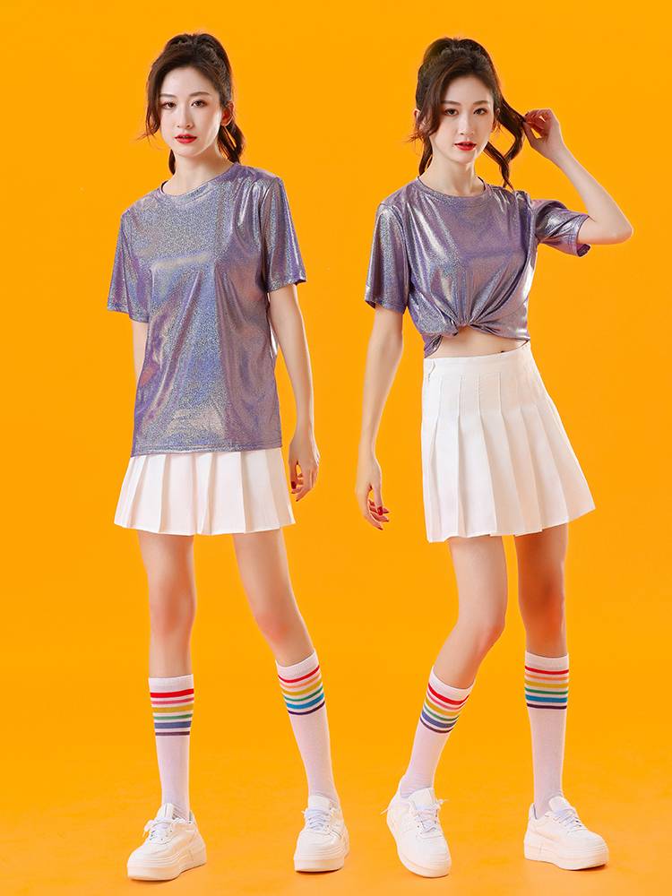 La La team short -sleeved student stage performance clothing bright and glittering adult street dance jazz dance team performance clothing