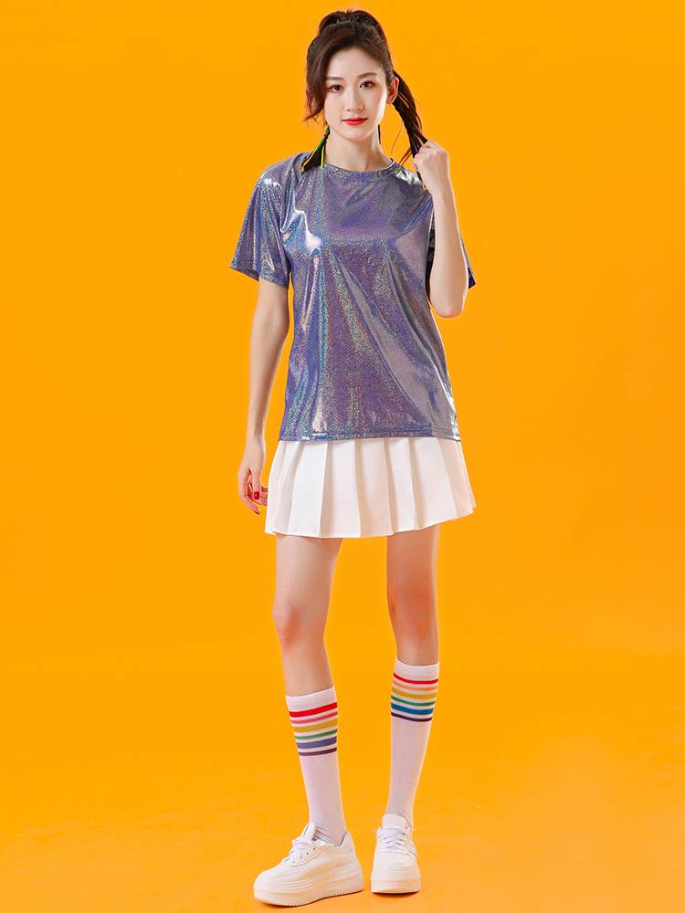 La La team short -sleeved student stage performance clothing bright and glittering adult street dance jazz dance team performance clothing