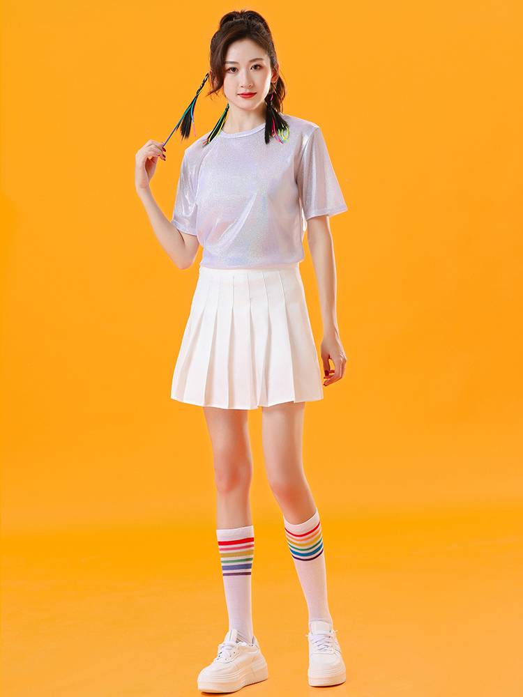 La La team short -sleeved student stage performance clothing bright and glittering adult street dance jazz dance team performance clothing