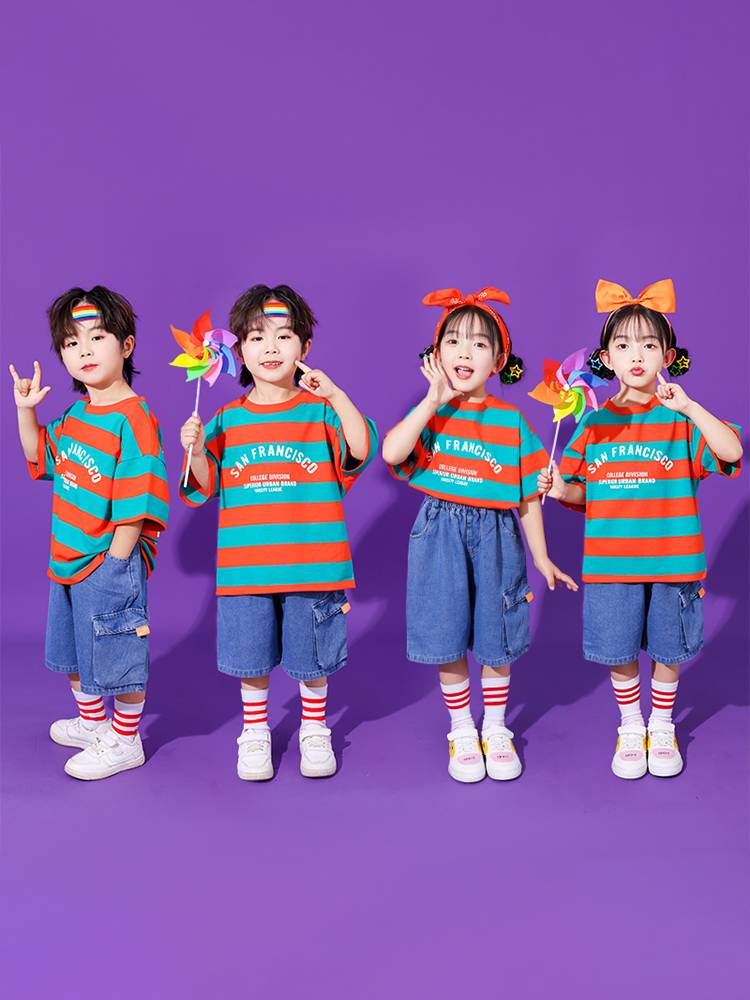 Children's Children's La Team Performance Service Kindergarten denim jumpsuit Laqiao chorus graduation photo performance clothing