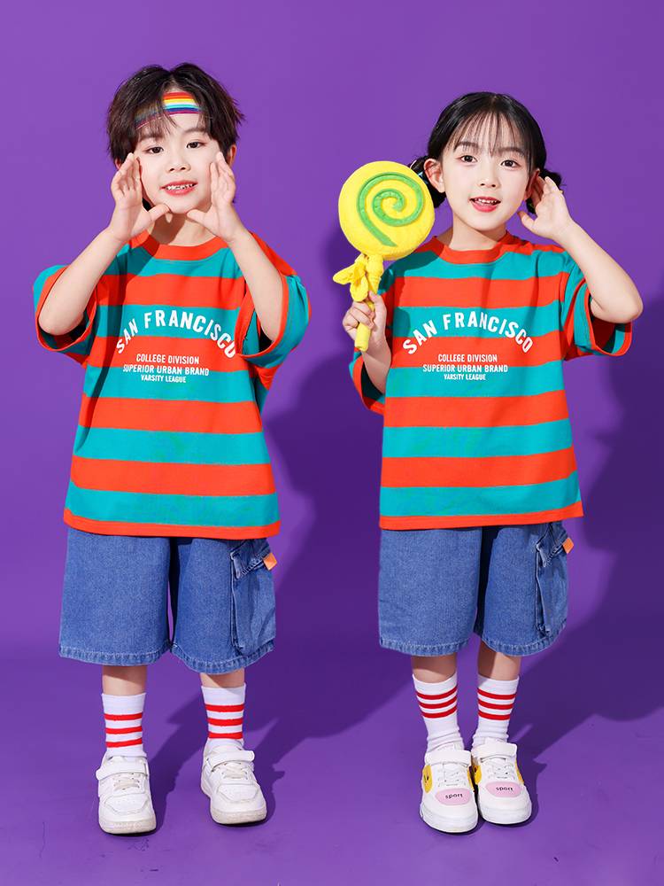 Children's Children's La Team Performance Service Kindergarten denim jumpsuit Laqiao chorus graduation photo performance clothing