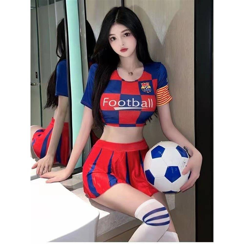 World Cup football baby uniform bar DS dancing half -body mini skirt exposed navel cheerleading show love set women set