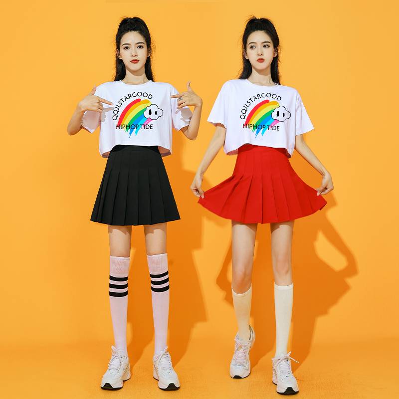 Adult La team dance performance service short -sleeved pleated skirt set college women's team sports meeting Korean version of singing service