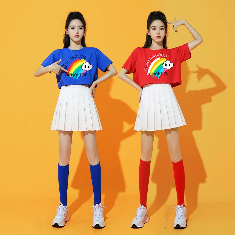 Adult La team dance performance service short -sleeved pleated skirt set college women's team sports meeting Korean version of singing service