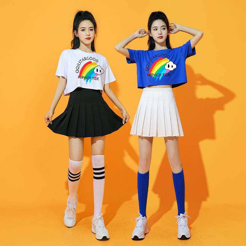 Adult La team dance performance service short -sleeved pleated skirt set college women's team sports meeting Korean version of singing service