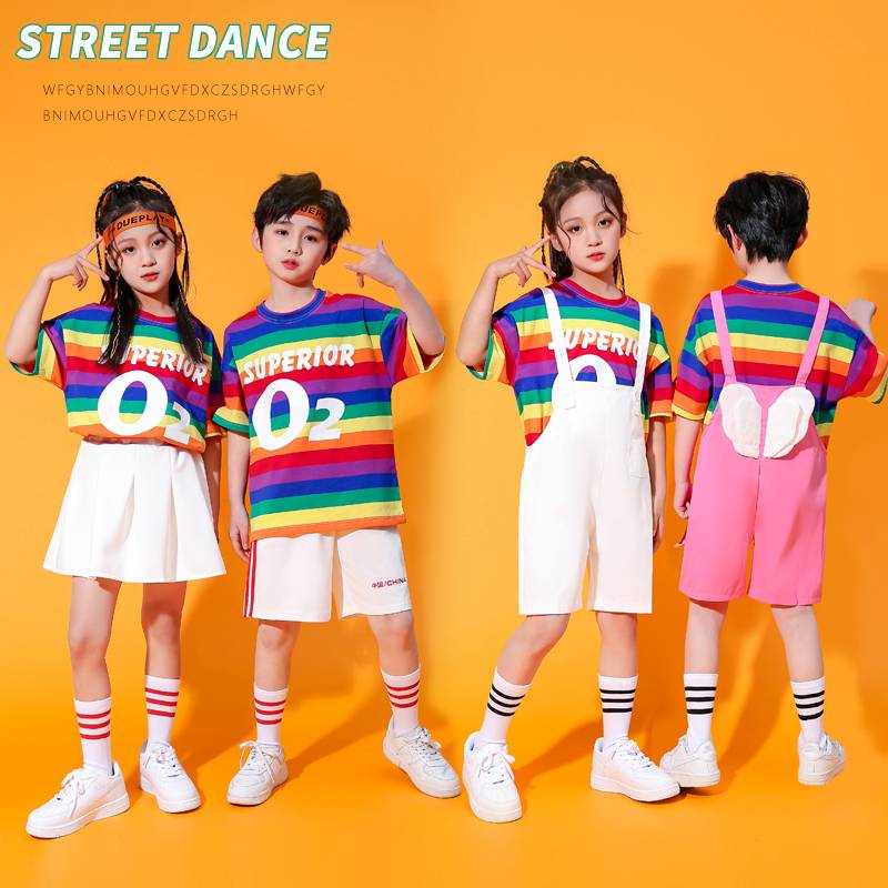 Chorus performance service men's and women's strap pants set Primary school sports conference Kindergarten La cheerleading show
