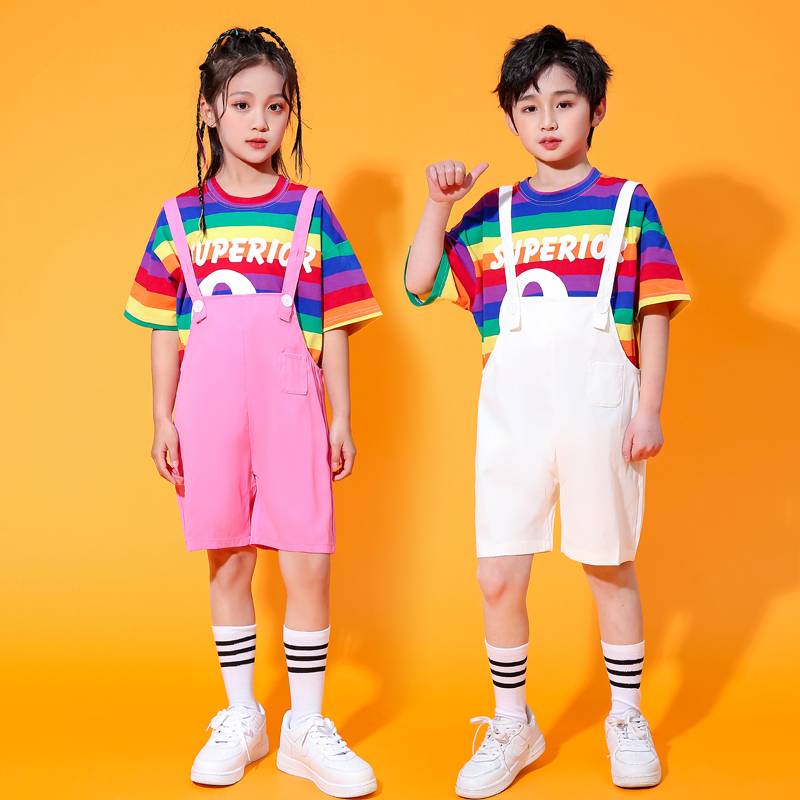 Chorus performance service men's and women's strap pants set Primary school sports conference Kindergarten La cheerleading show