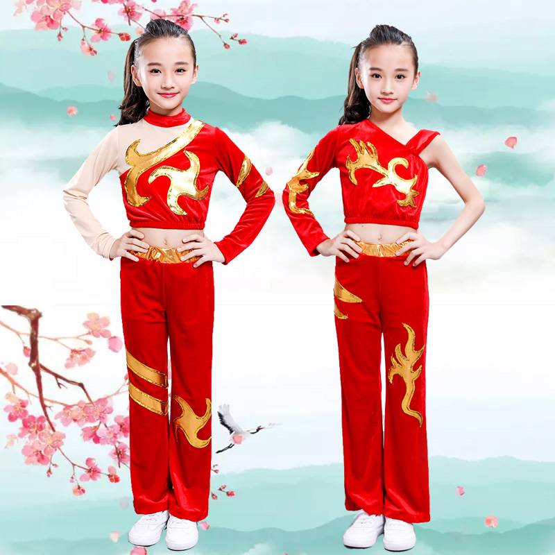 Children cheerleader clothing girl student long -sleeved competitive gymnastic gymnastic team game red Games cheerleading