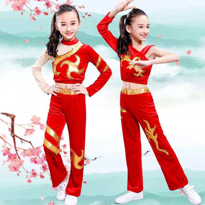 Children cheerleader clothing girl student long -sleeved competitive gymnastic gymnastic team game red Games cheerleading